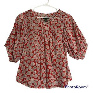 Fei Anthropologie Floral Short Sleeve Puff Sleeve Bohemian Blouse Red Size 2